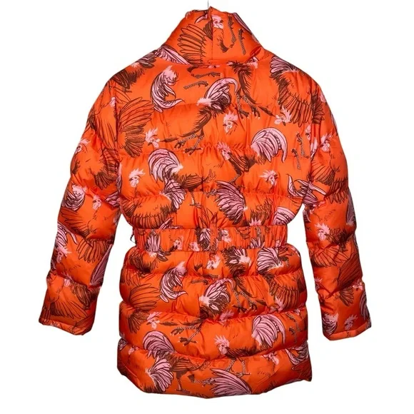 Rachel Antonoff Midi-Length Toni Puffer Jacket Orange Roaster Print - Picture 8 of 16